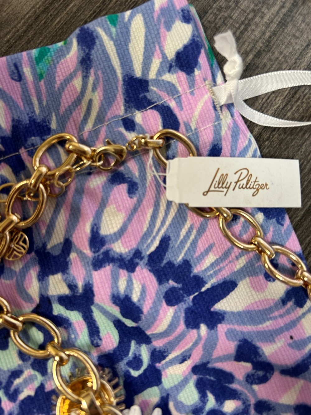 Lilly Pulitzer Pink, Blue and White Floral Cluster Necklace with Gold Accents - Picture 5 of 6